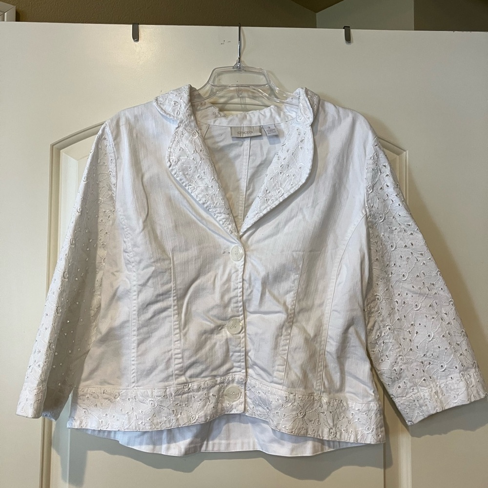 Chico's White Eyelet Blazer